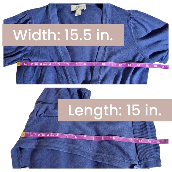 | Ann Taylor Loft | Blue Short Sleeve Crop Cardigan One Button - Petite Small - Picture 8 of 8